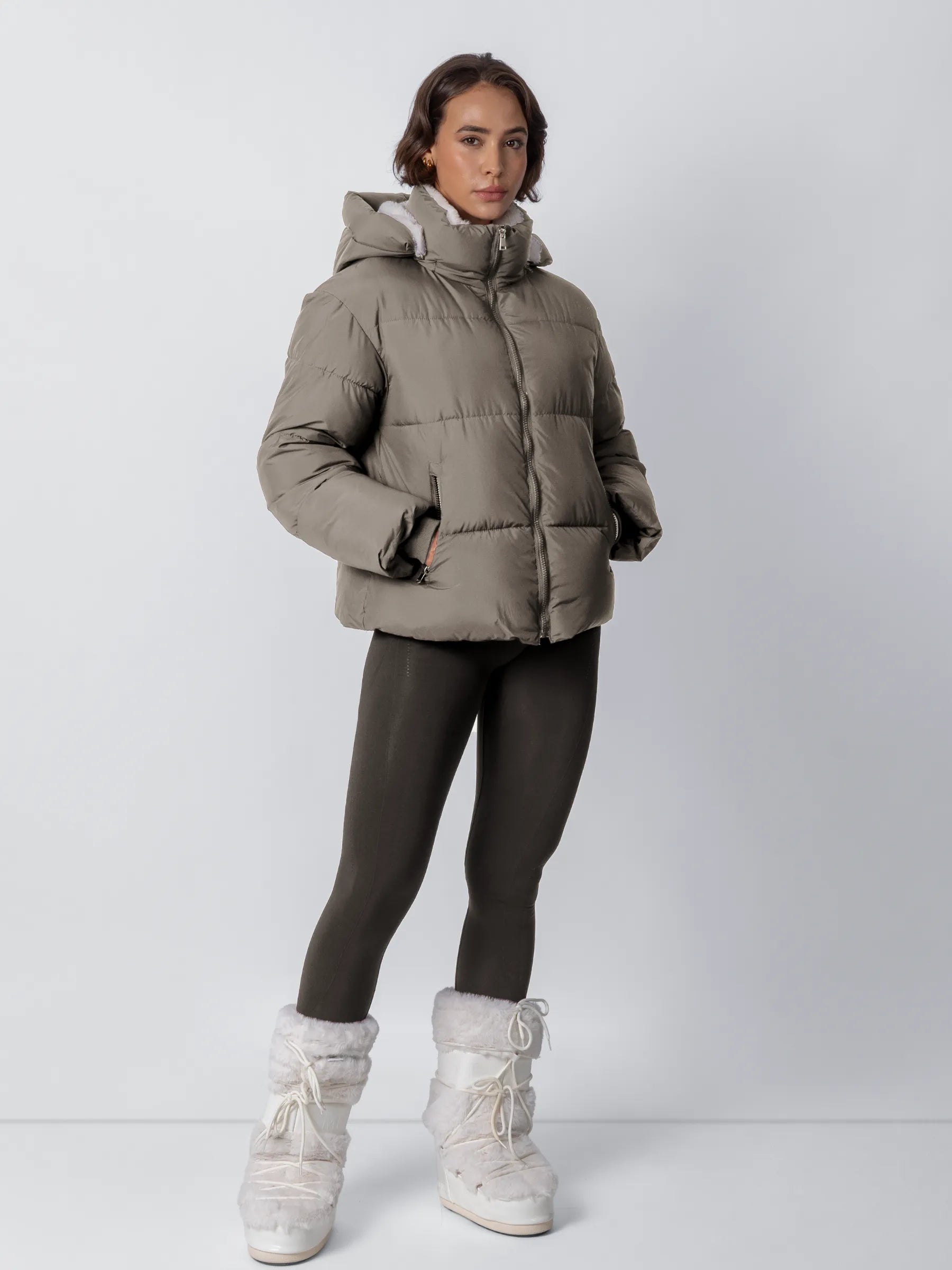 Veste Puffer Courte | Doublure Fourrure Synthétique, Capuche Amovible