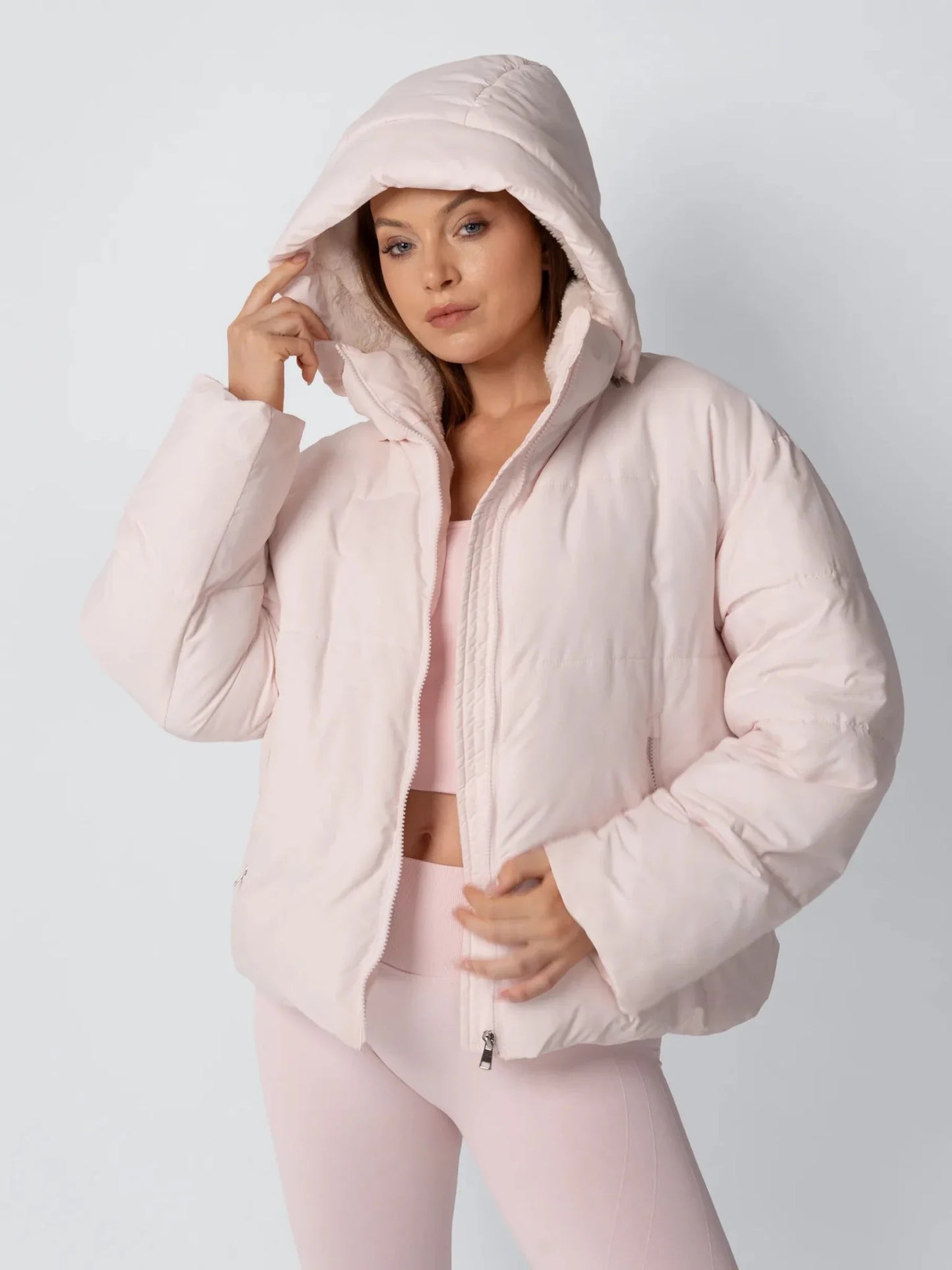 Veste Puffer Courte | Doublure Fourrure Synthétique, Capuche Amovible