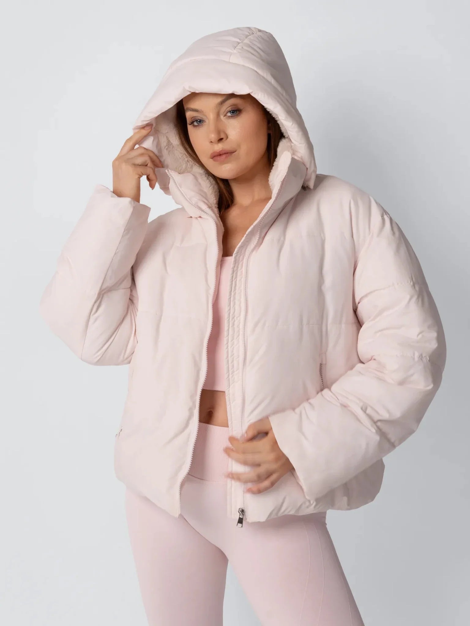 Veste Puffer Courte | Doublure Fourrure Synthétique, Capuche Amovible