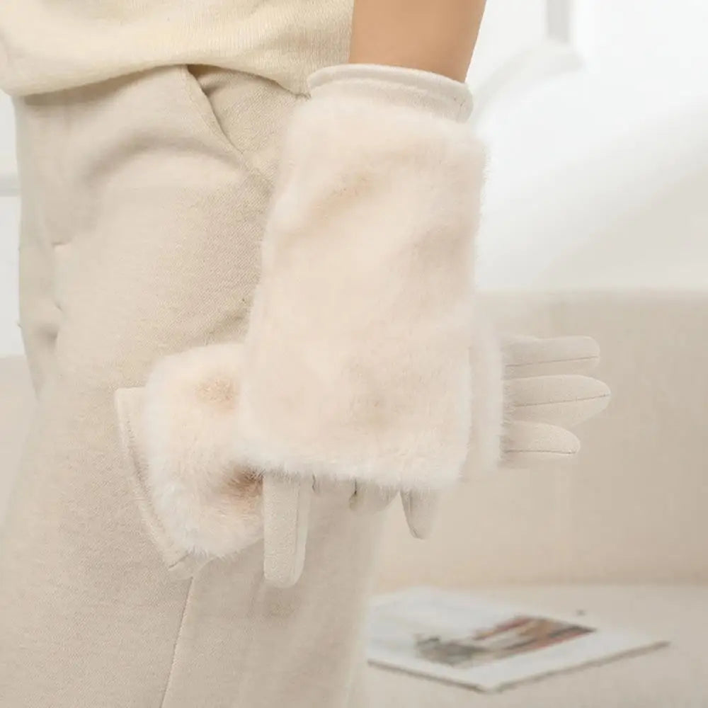 Gants suède femme tactiles avec bordure fourrure pour l'hiver