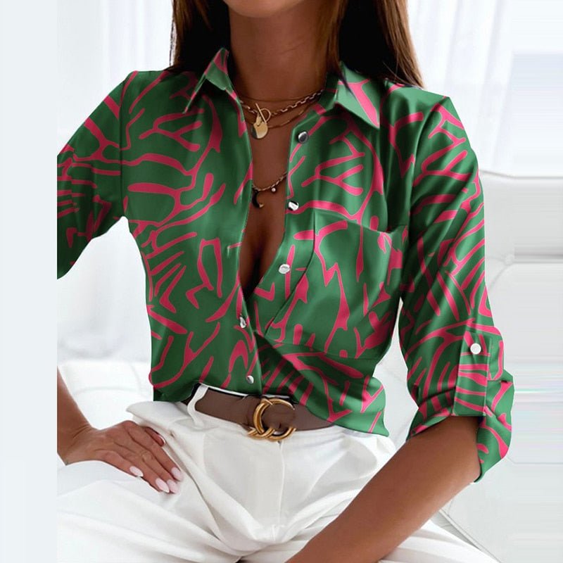 Chemise Femme | Motif Géométrique, Col Revers | Style Chic Décontracté