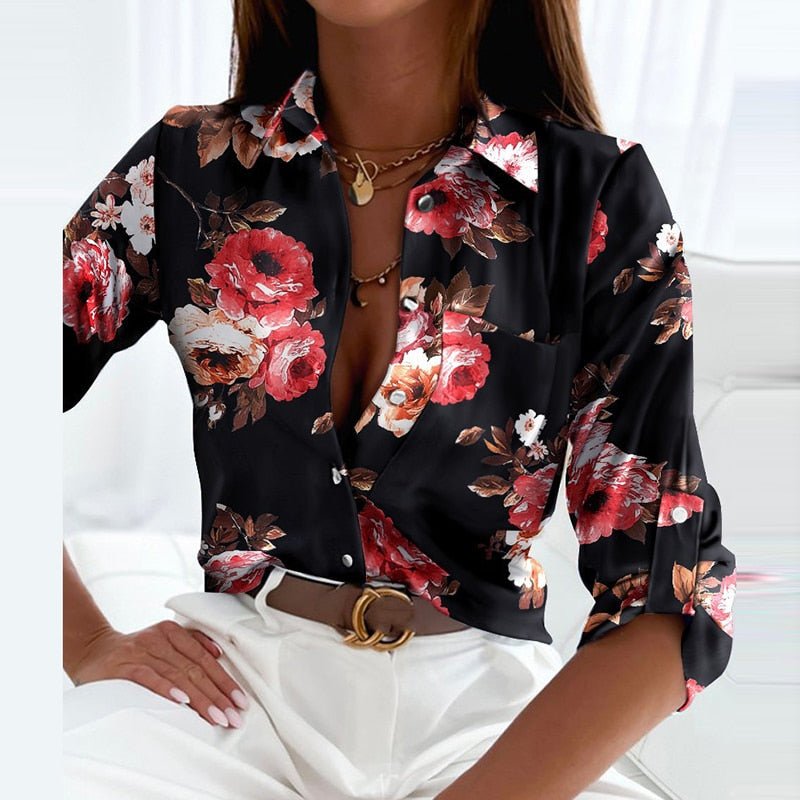 Chemise Femme | Motif Géométrique, Col Revers | Style Chic Décontracté