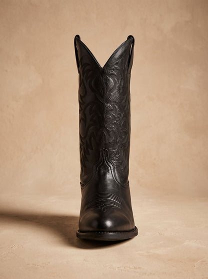 Boots cowboy femme mi-mollet talon bloc brodées bout pointu style western