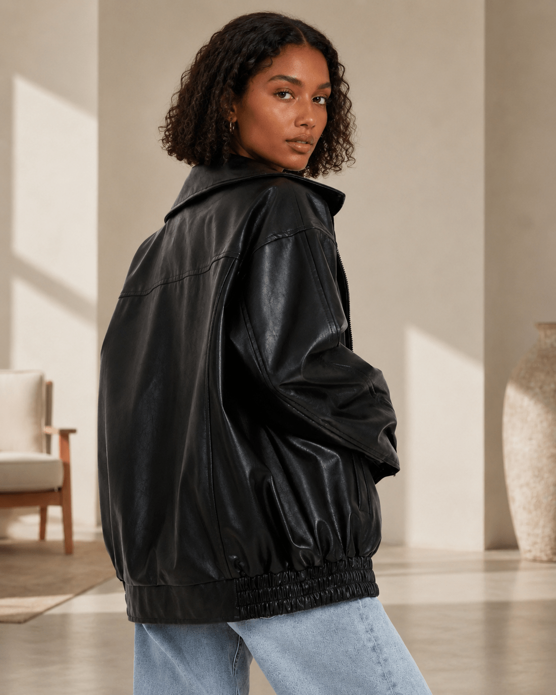 Veste Femme Oversized | Imitation Cuir, Décontracté