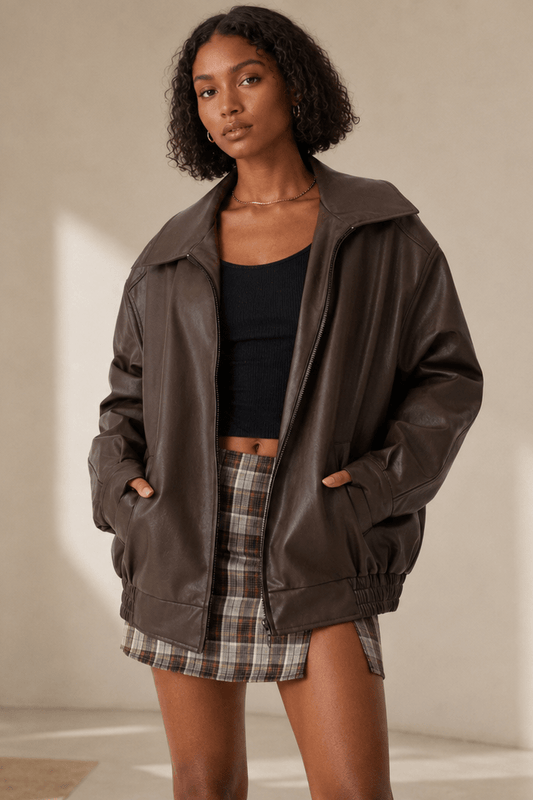 Veste Femme Oversized | Imitation Cuir, Décontracté