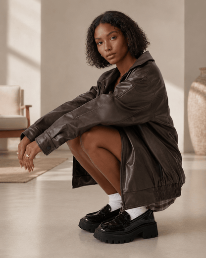 Veste Femme Oversized | Imitation Cuir, Décontracté