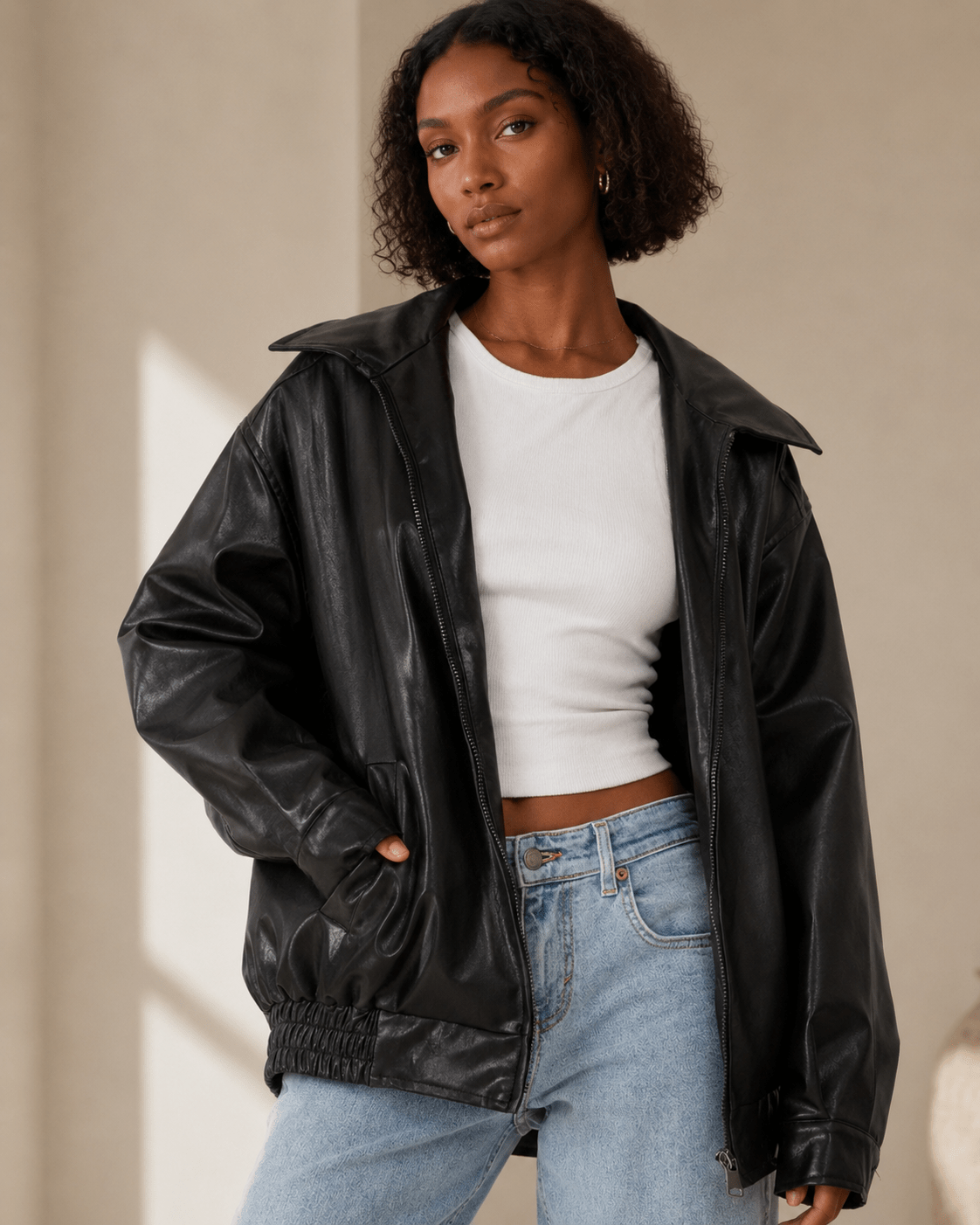 Veste Femme Oversized | Imitation Cuir, Décontracté