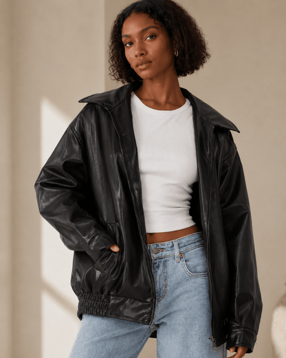Veste Femme Oversized | Imitation Cuir, Décontracté