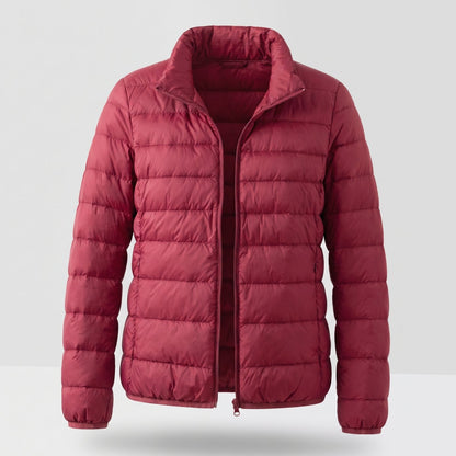 Doudoune légère compressible femme avec duvet d'oie et col montant