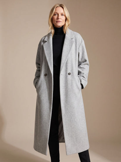 Manteau long croisé tailleur femme hiver col cranté mi-mollet