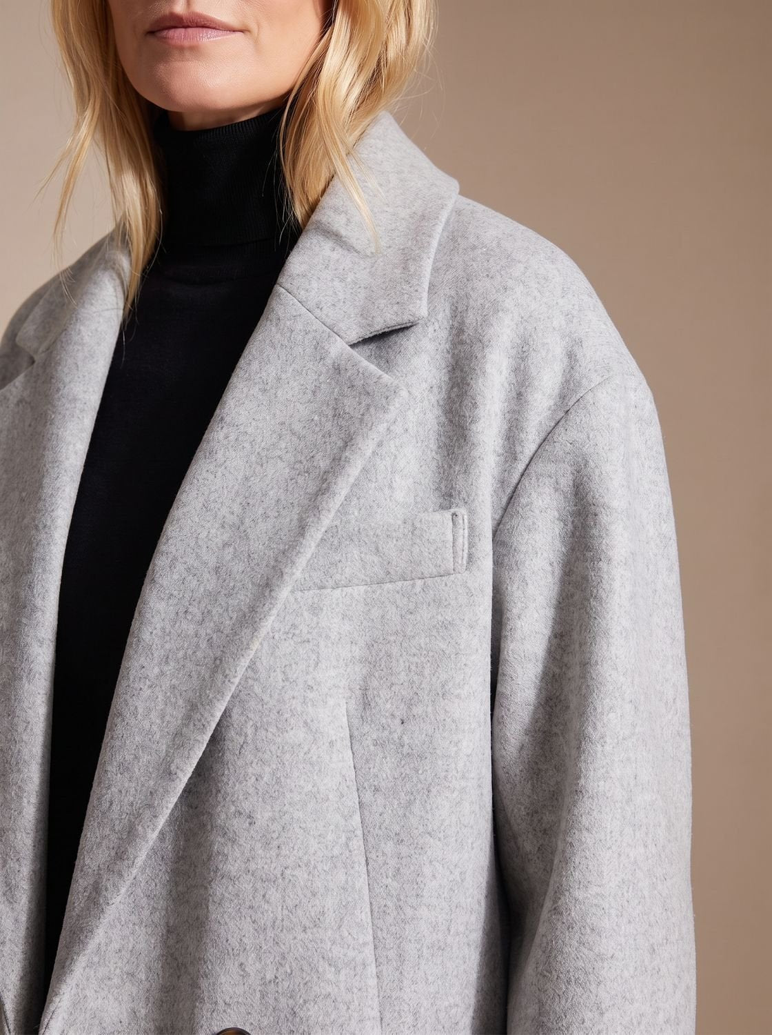 Manteau long croisé tailleur femme hiver col cranté mi-mollet
