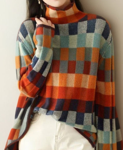 Pull col roulé à carreaux femme | Multicolore, tricot chaud