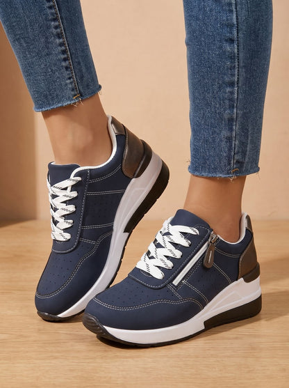 Sneakers compensées orthopédiques femme à lacets et zip latéral