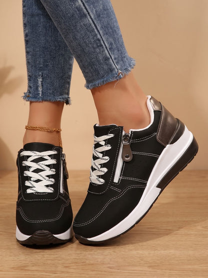 Sneakers compensées orthopédiques femme à lacets et zip latéral