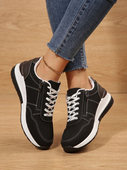 Sneakers compensées orthopédiques femme à lacets et zip latéral