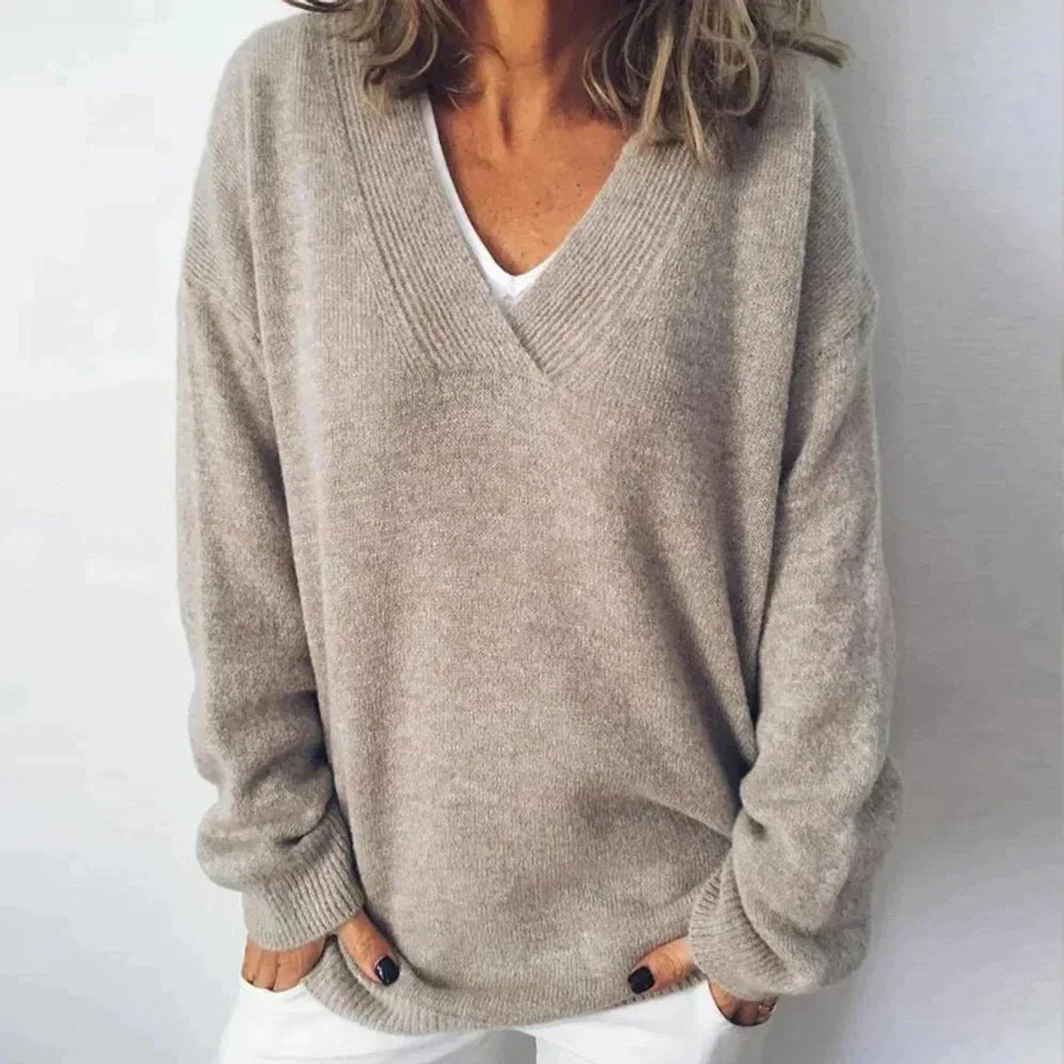Pull femme col V | Coupe ample confortable | Tricot casual