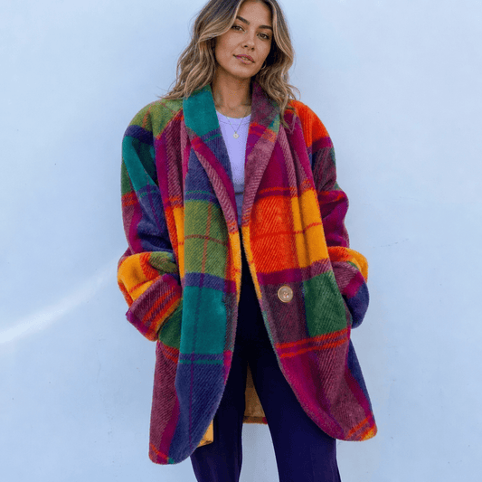 Manteau Femme Laine à Carreaux | Oversizé, Long | Chaleur Hivernale