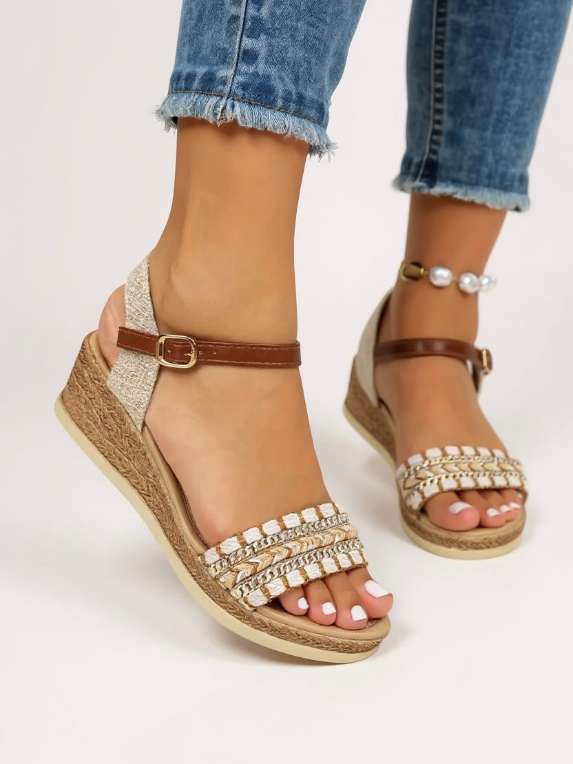 Sandales Tissées Femme | Talon Compensé, Bride à Boucle