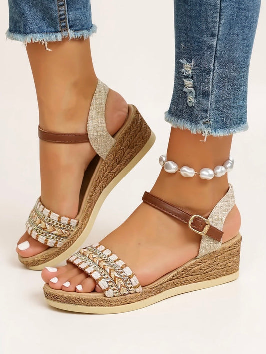 Sandales Tissées Femme | Talon Compensé, Bride à Boucle