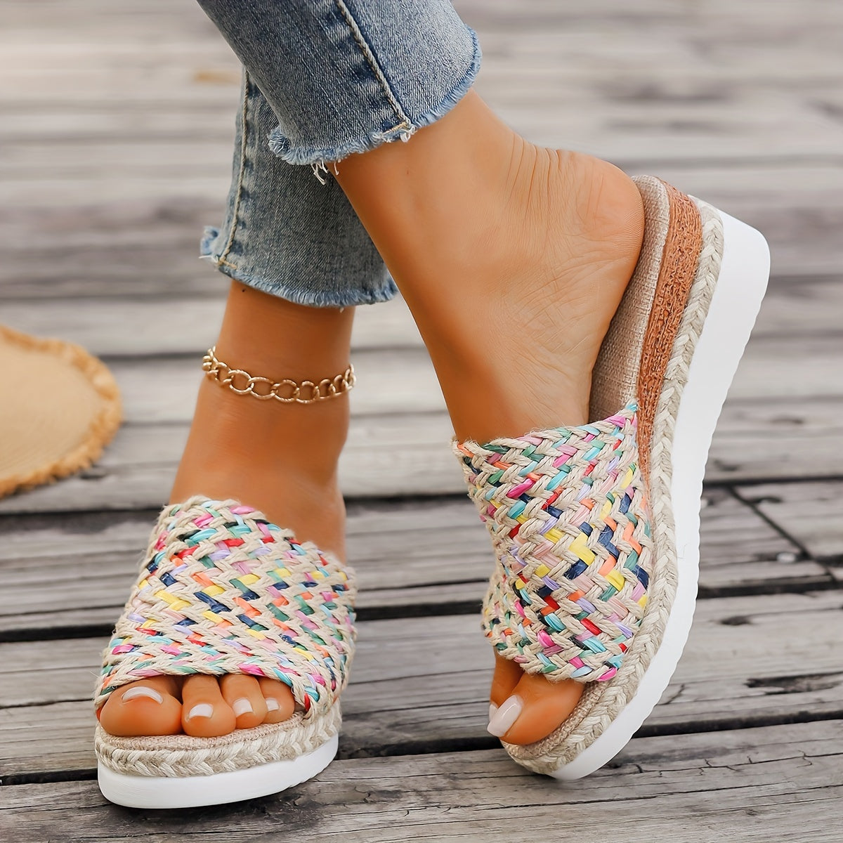Sandales pour femmes | Semelle compensée, tissée, bout ouvert