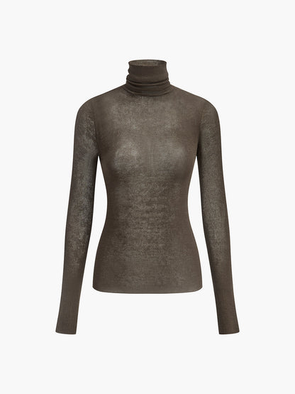 Sweater col roulé en laine mélangée femme coupe régulière maille unie