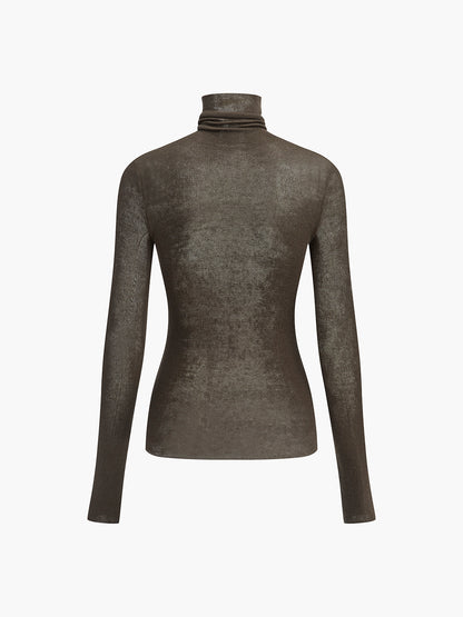 Sweater col roulé en laine mélangée femme coupe régulière maille unie