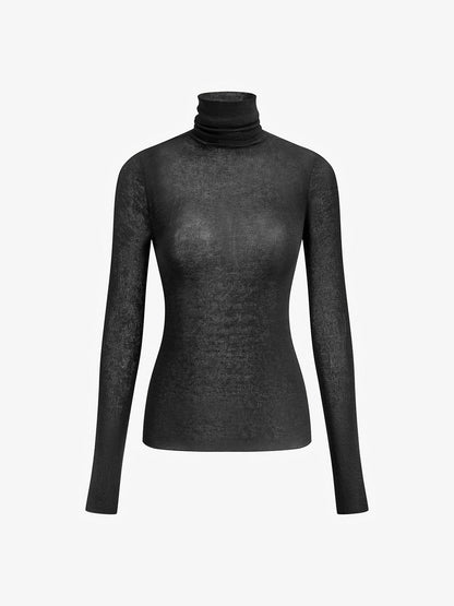 Sweater col roulé en laine mélangée femme coupe régulière maille unie