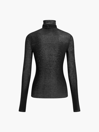 Sweater col roulé en laine mélangée femme coupe régulière maille unie