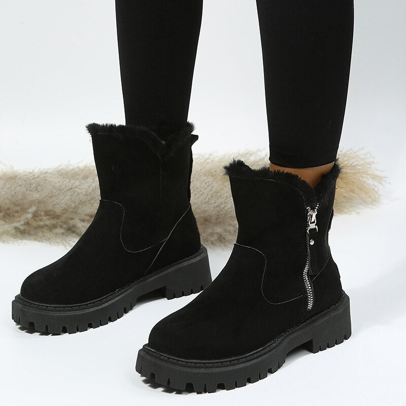 Bottines femme fourrées hiver doublure imitation fourrure semelle antidérapante