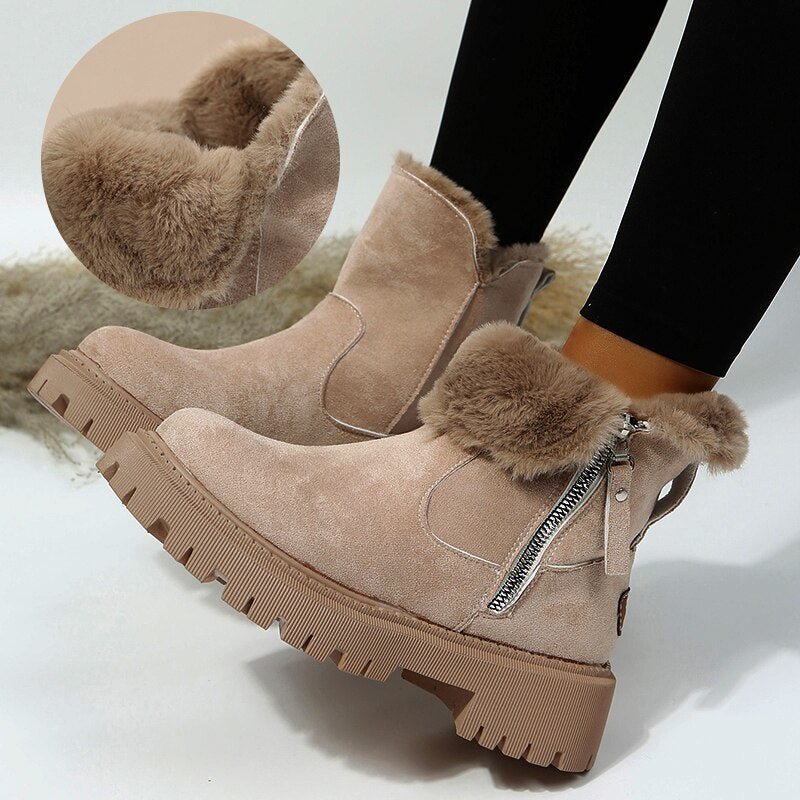 Bottines femme fourrées hiver doublure imitation fourrure semelle antidérapante