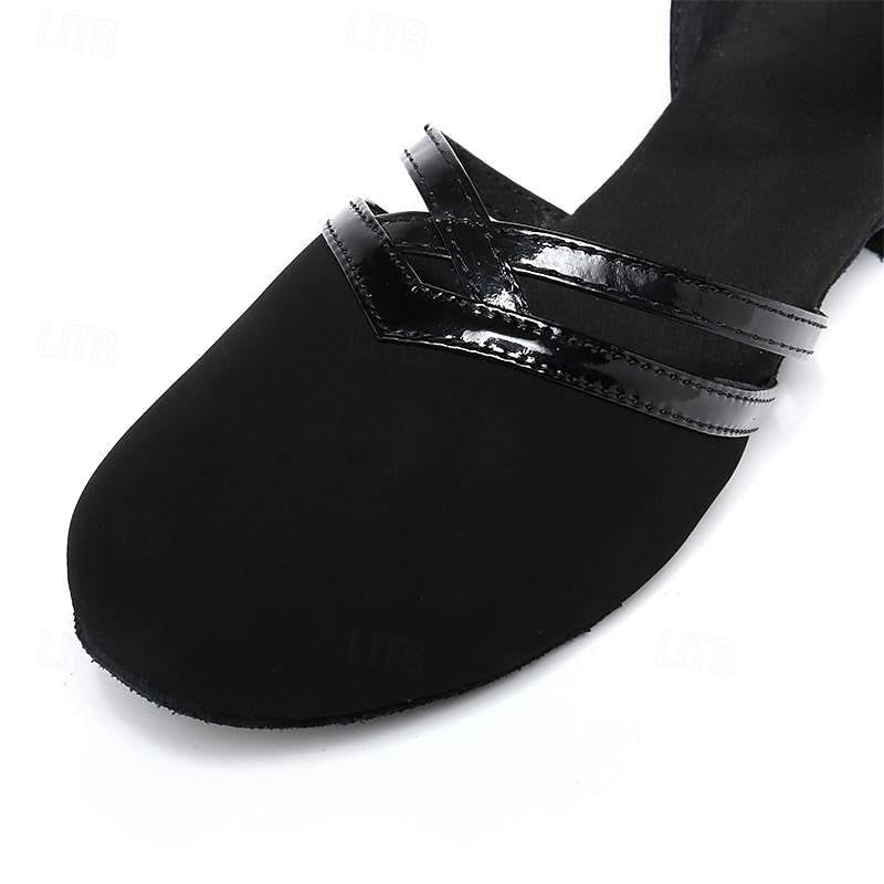 Chaussures de Danse Femme | Noir Suède, Lanière Cheville | Semelle Plate