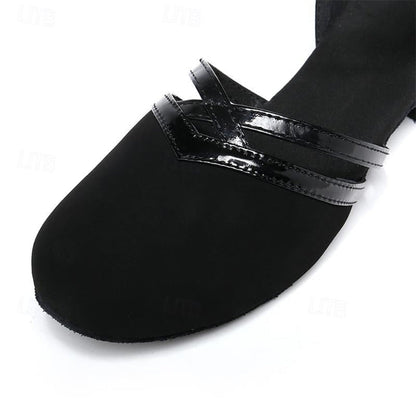 Chaussures de danse latine femme | Satin noir, talon bas