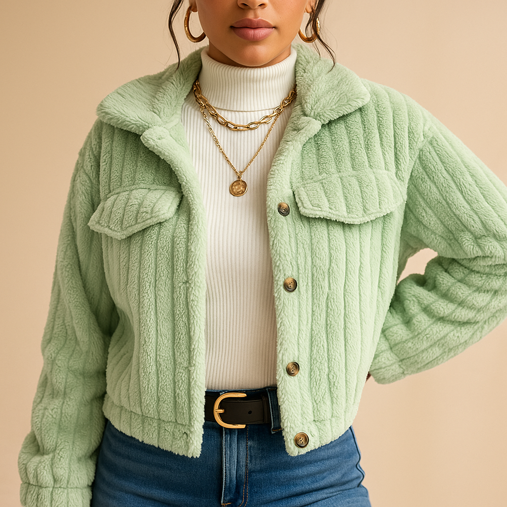 Cardigan femme | Matière teddy douce, coupe courte