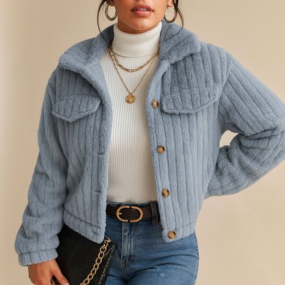 Cardigan femme | Matière teddy douce, coupe courte